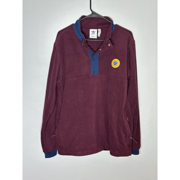 VTG Y2K Adidas Wander Hour Snap Fleece Men L Maroon/Blue 100% Recycled Pullover - Picture 1 of 9